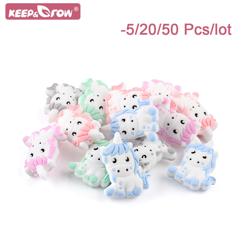 5/20/50pcs Unicorn Baby Silicone Beads Cartoon Animal Silicone Beads for pacifier Clips Teether Teething Toys Baby Accessories