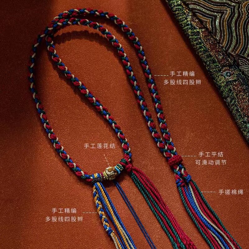 عقد من حبل القطن باليد على الطراز التبتي مع الحبل ، بطاقة بوذا ، حبل ثانغكا ، قلادة القطن ، النمط العرقي