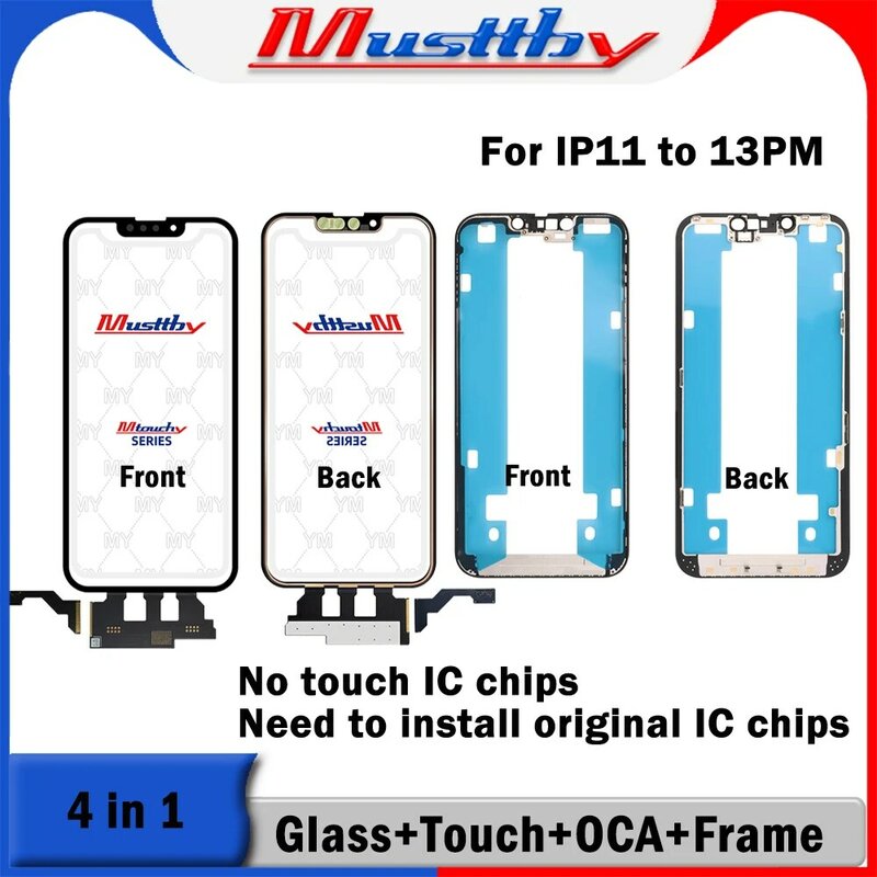 Musttby-Sensor de digitalizador de pantalla táctil OEM sin IC, lente de cristal frontal + OCA + marco para iPhone 11, XS, 12, 13 pro, reparación de Panel de pantalla, 5 unidades
