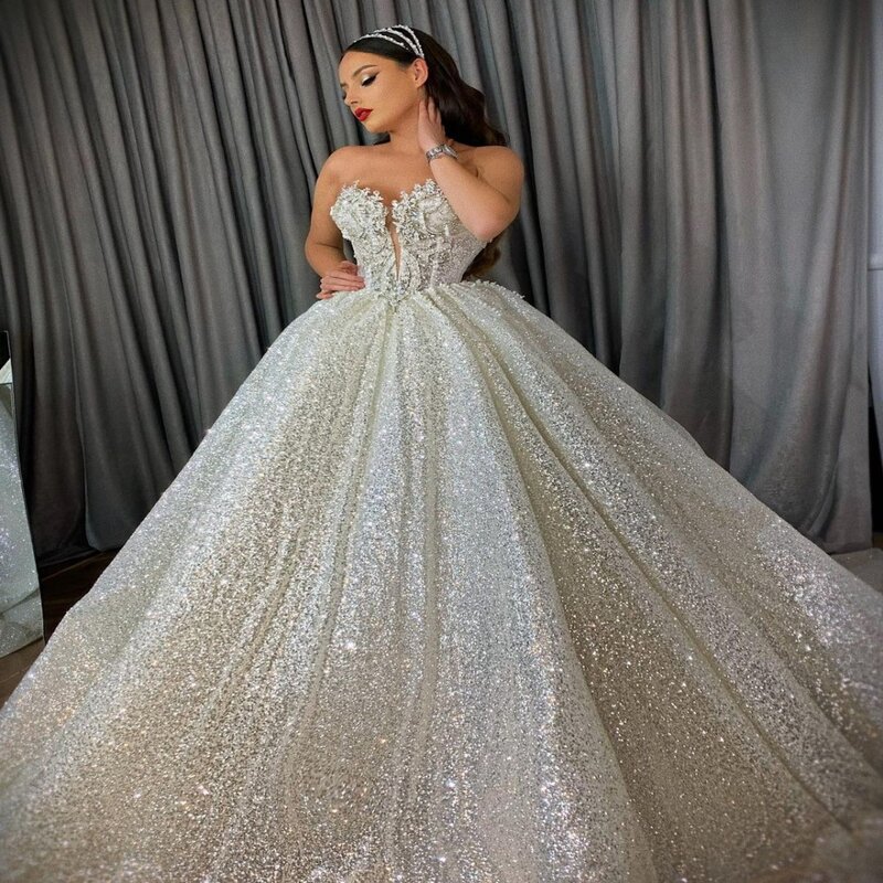 Женское свадебное платье It's yiiya, белое платье до пола без бретелек с блестящими бусинами и без рукавов на лето 2019