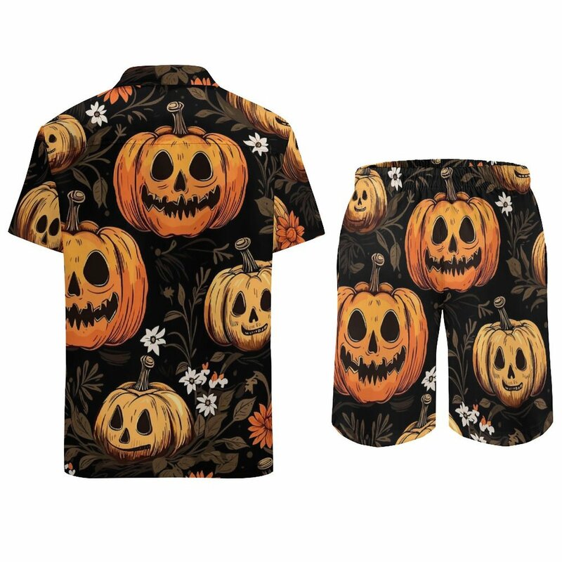 Halloween Pompoenen Heren Sets Bloemen Print Casual Shorts Zomer Fitness Outdoor Shirt Set Korte Mouwen Custom Oversized Pak