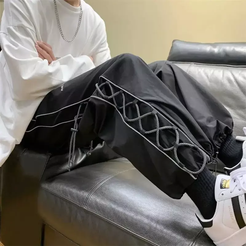 Spodnie z szerokimi nogawkami Kobiety Luźne Wysoka Talia Rekreacja Para Streetwear Moda Koreański Styl Unisex Spodnie Retro Boczne Paski Hip Hop