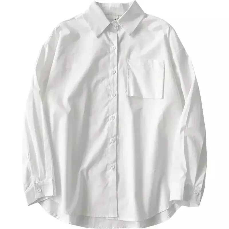 EBAIHUI-Blusa de estudante de manga comprida, blusa vintage, gola virada para baixo, branca, preta, casual, grande, outono, 2022
