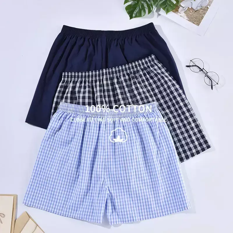 100% Cotton Men's Boxers Shorts Men Underwear Casual Sleep Underpants High Quality Printed Stripes Loose Shorts Comfort Homewear