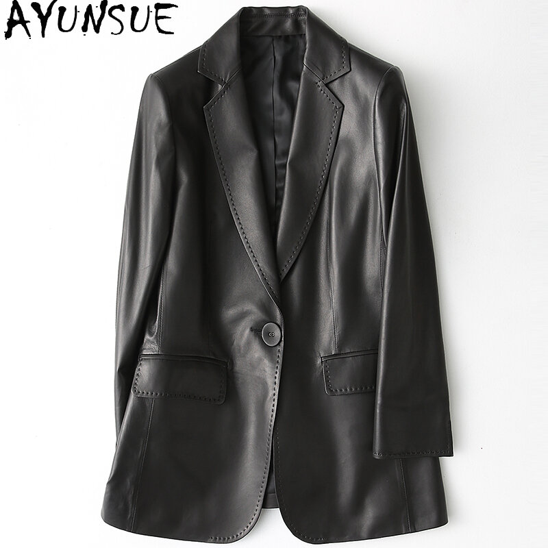 AYUNSUE – Blouson en Cuir véritable pour Femme, vêtement féminin, demi-taille, mode printemps, SQQ06, 2021