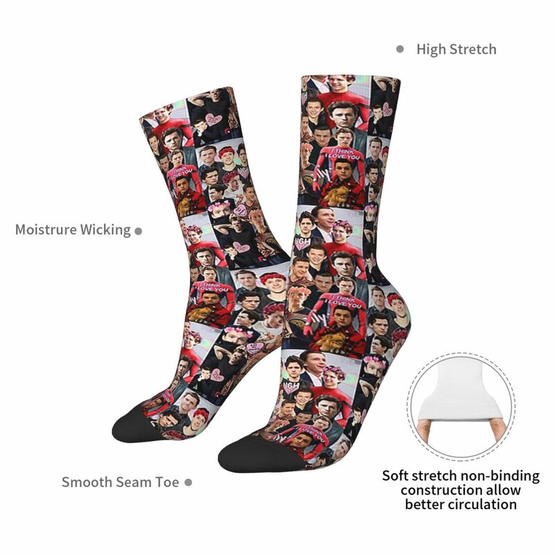 Tom Holland Collage calzini Harajuku calze Super morbide calze lunghe per tutte le stagioni accessori per regalo di compleanno Unisex