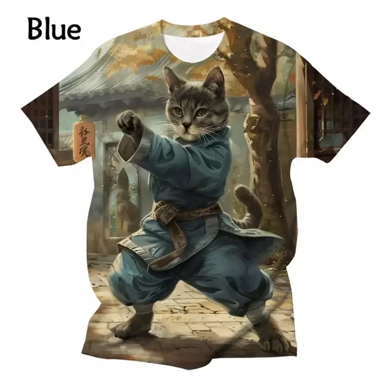 Kaus cetak 3D kucing imut mode baru musim panas untuk pria dan wanita kaus hewan kucing Tai Chi lucu uniseks untuk atasan anak-anak