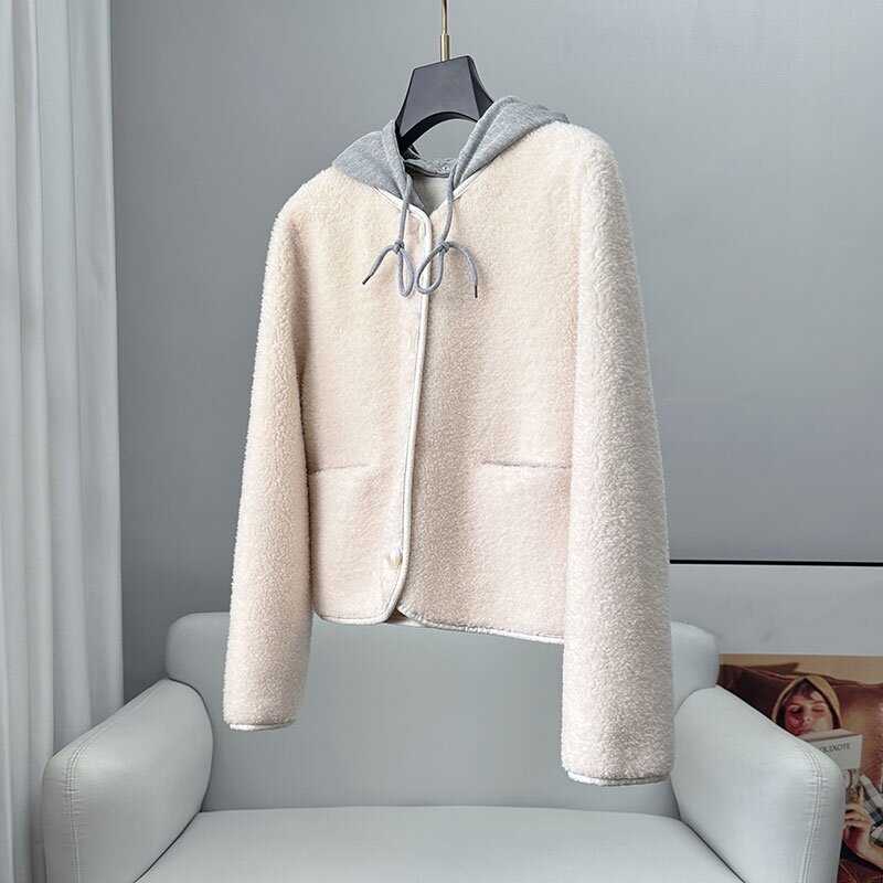 Aorice New Fashion Design Real Wool Fur Coat With Removable Hood Winter Warm Women Jacket CT329