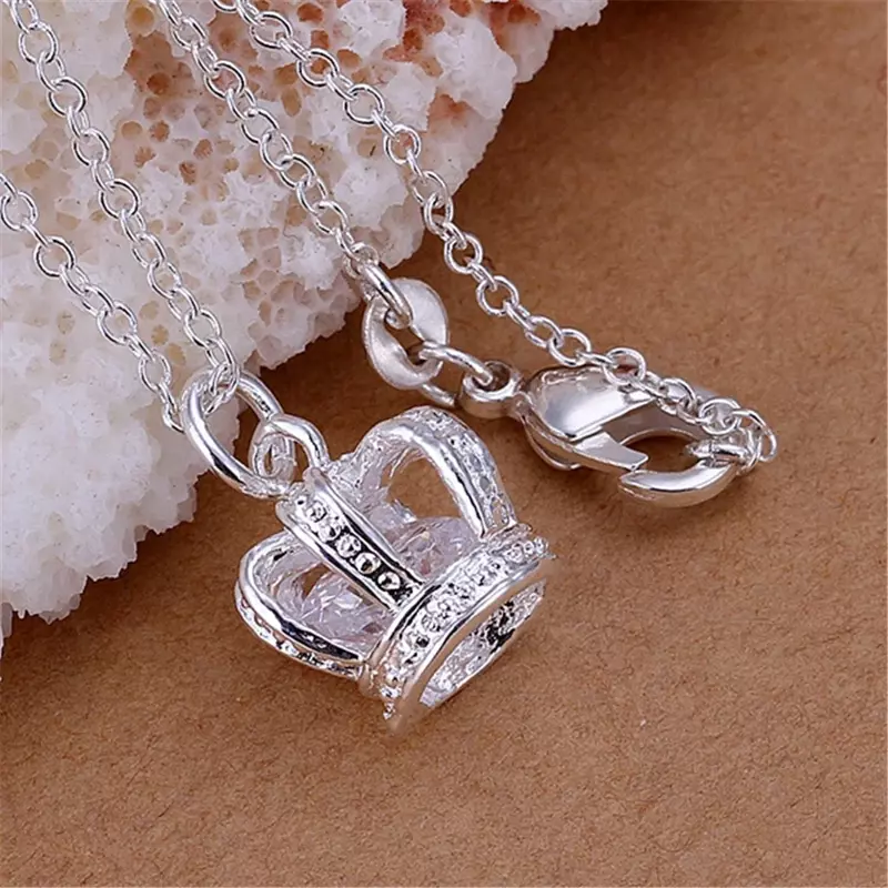 Lihong 925 Sterling Silver Crown Pendant Necklace Women Men Fashion Wedding Engagement Jewelry Gift