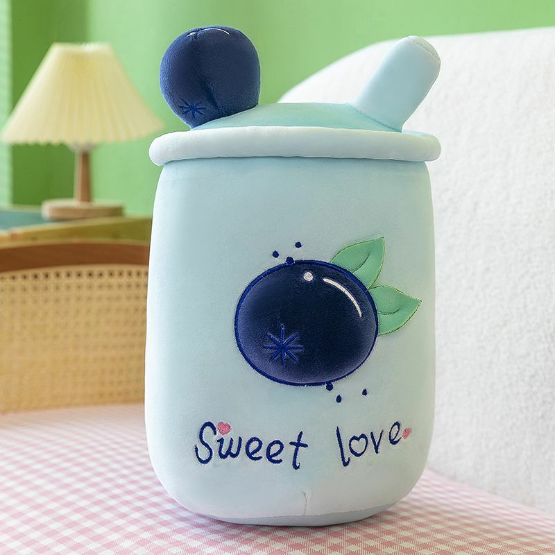 New Cute Milk Tea Cup Pillow Kawaii Plush Toy Stuffed Watermelon Peach Blueberry Plushie Toy Tea Cup Kids Gifts Cushion