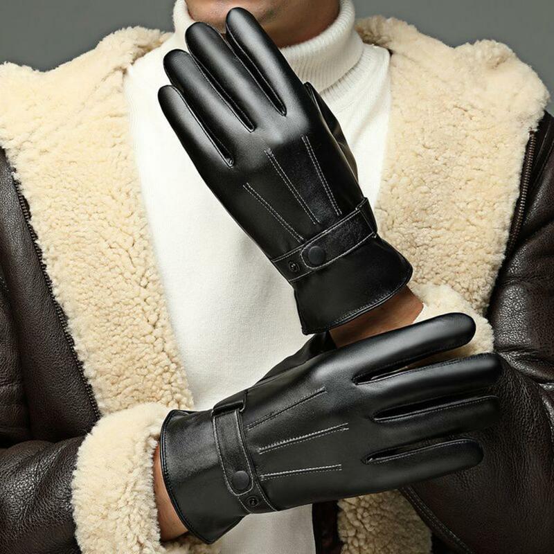 Faux Leather Gloves Winter Gloves Soft Plush Windproof Men's Cycling Gloves Touch Screen Cold Resistant Faux Leather Men Winter