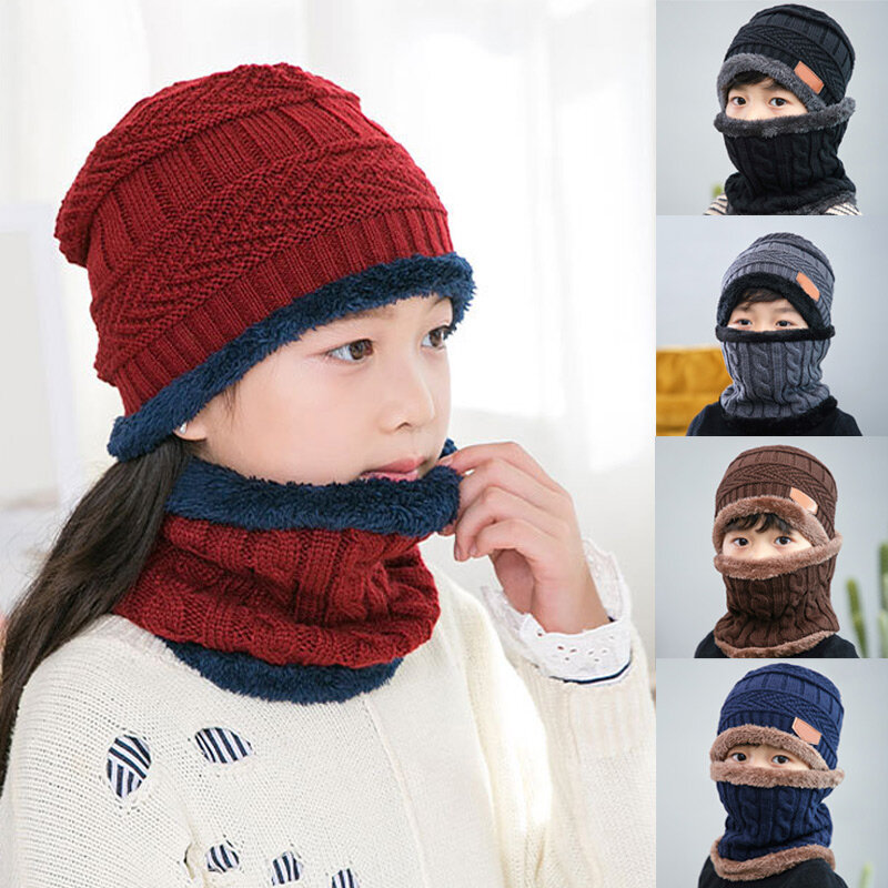Conjunto de gorro y bufanda de punto para niños y niñas, otoño e invierno cálido para gorro de lana, 1 piezas