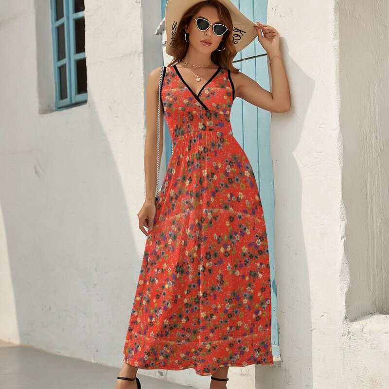 Red Origami Flowers Pattern Sleeveless Dress party dresses woman Elegant gown women party dresses birthday dress