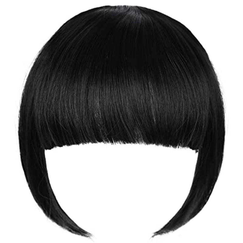 여성용 블랙 앞머리 머리핀, 합성 플랫 앞머리, 거울 다리, 블랙 앞머리