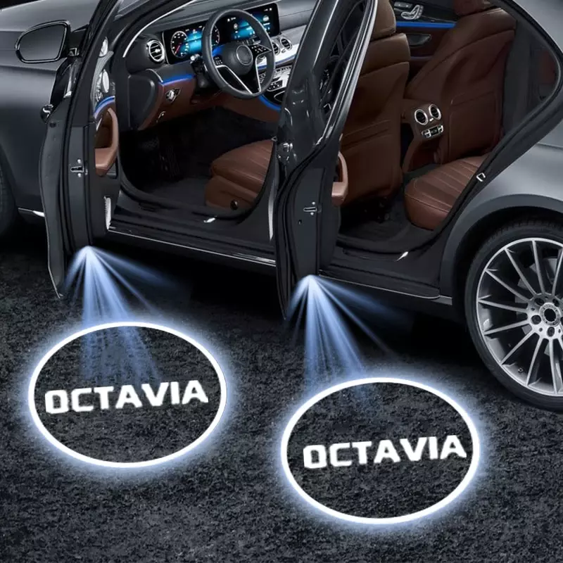 Lumières de logo de bienvenue de porte de voiture à LED, budgétaire de courtoisie, lampe d'ombre fantôme, accessoires pour Skoda Octavia 2015-NOW 2019 2023 2020, 2 pièces