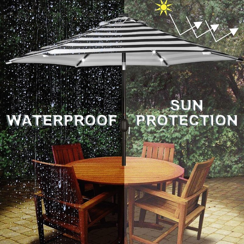 Blissun parasol na Patio z lampkami LED, parasol przeciwsłoneczny parasol na rynku stołowym z odchyleniem i korbą