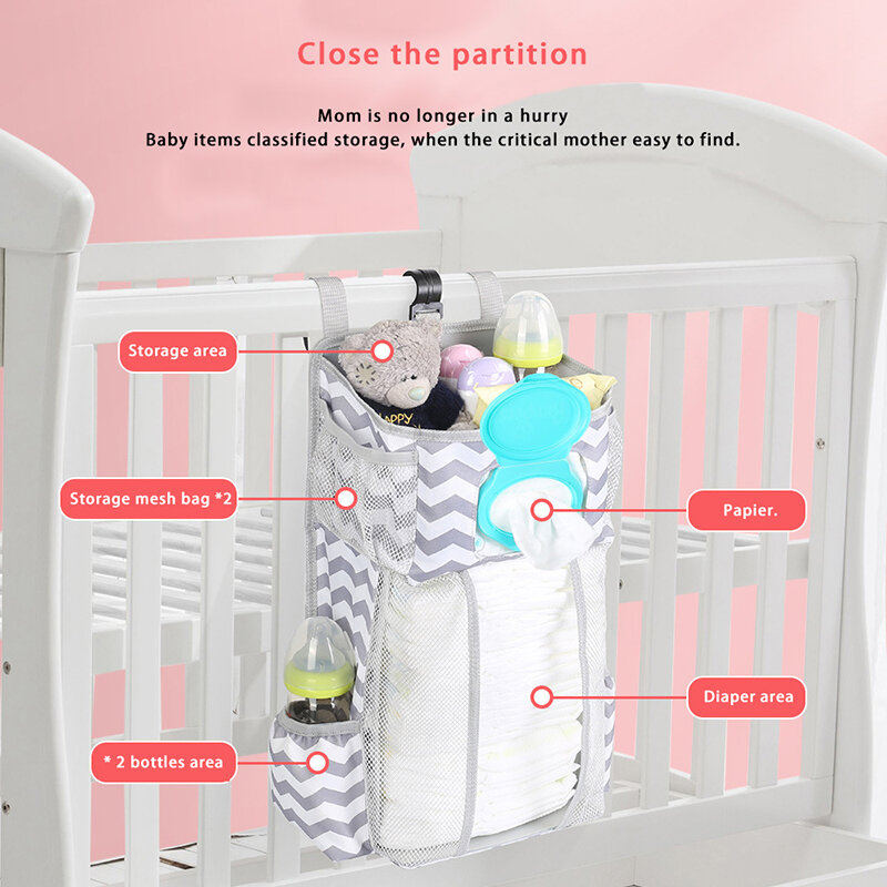 Pendurado Saco De Armazenamento De Coisas Do Bebê Berço Fralda Organizador Cot Bed Bag Infant Essentials Fralda Toalhetes De Garrafa Ordenar