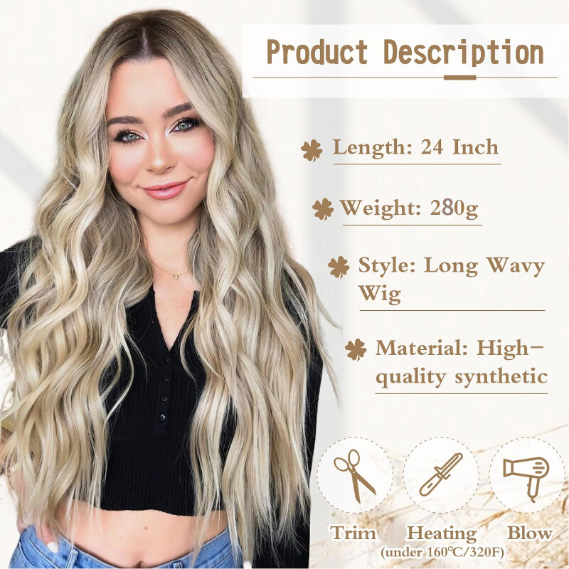 Mixed Blonde 24 Inch Middle Part Long Curly Wig Heat Resistant Synthetic Hair for Women Looking Natural for Daily Party Use