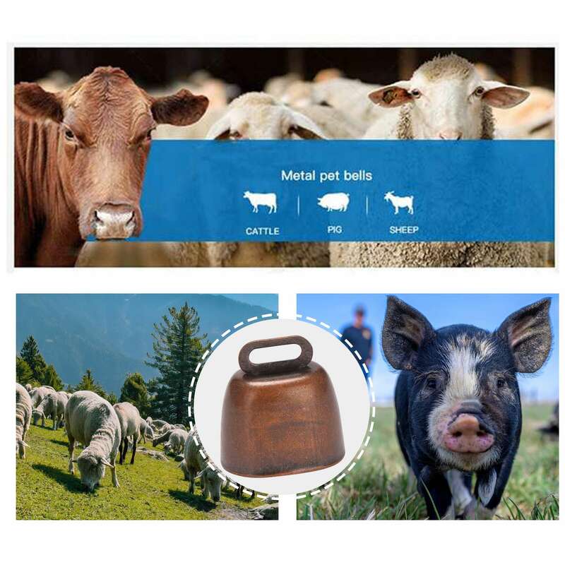 6 pezzi di mucca in metallo, Cowbell Retro per cavallo che pascola rame, produttori di rumore per mucche