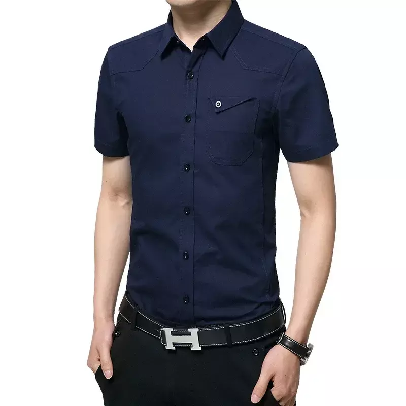 Camisa masculina de manga curta, bolso esquerdo do peito, roupas masculinas de alta qualidade, plus size 5XL, novo, 2024