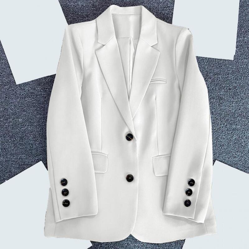 Jaqueta feminina de mangas compridas, peito único, lapela, bolsos com aba, roupa de trabalho elegante, primavera