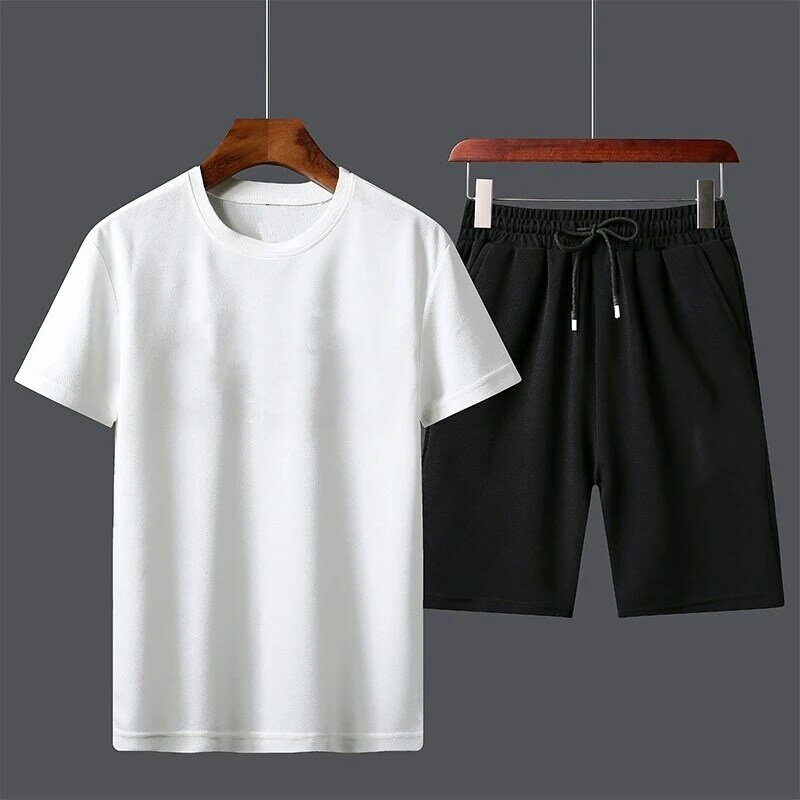 Harajuku masculino de manga curta, shorts de férias, cordão casual para jogging, moda verão, drop shipping, 2 pcs set