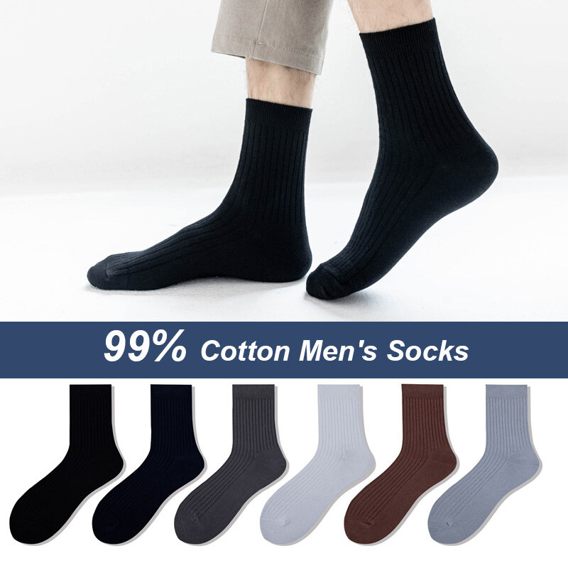 Мужские носки из чистого хлопка LKWDer, осенне-зимние однотонные Длинные теплые деловые носки, один размер, Размеры 35-45