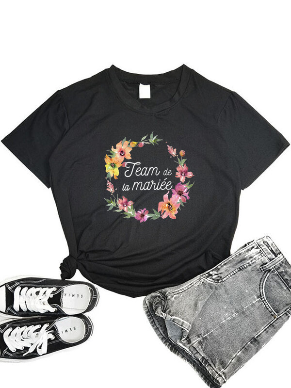 Camisetas del equipo de flores para mujer, ropa de La Mariee, despedida de soltera, Francia, boda, 2022