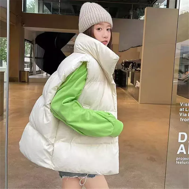 Rompi Sustans ringan untuk wanita, jaket longgar gaya Korea perempuan, rompi hangat parka tanpa lengan polos musim dingin