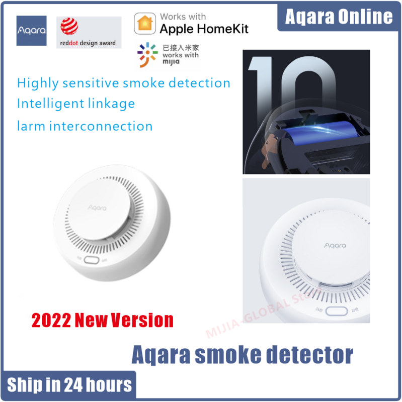 2022 aqara detector de fumaça zigbee compatível alarme incêndio monitor som alerta funciona com xiaomi mijia app mi casa