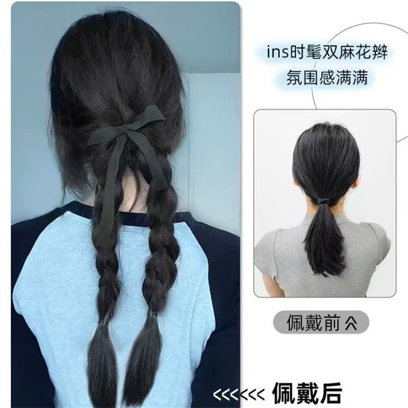 Factory direct sales wig ponytail female simulated hair cross double twist braid high and low ponytail  hair service