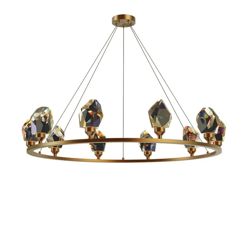 Nowoczesny luksusowy pełna miedź pierścionek z żyłką kryształowe lampy z żyrandol do salonu skandynawskich osobowości kreatywny projektant lampy