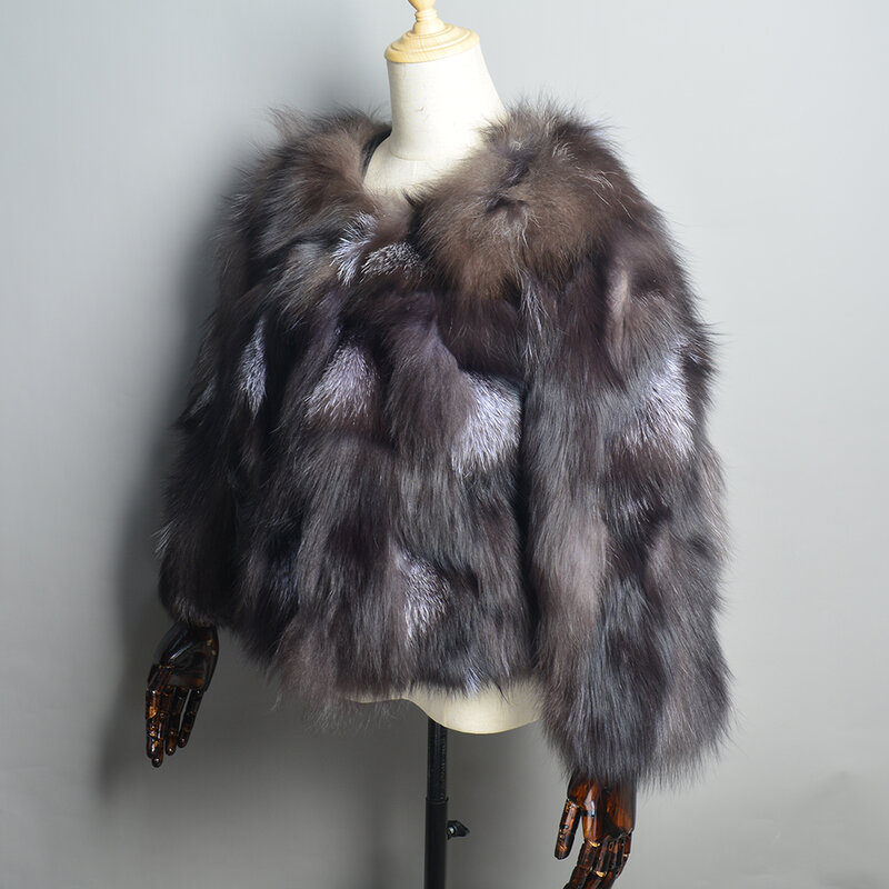 Hot Koop Vrouwen Echte Silver Fox Fur Jassen Winter Warm Natural Fox Fur Jassen Russische Lady Korte Stijl Echt Vos bont Outerwears