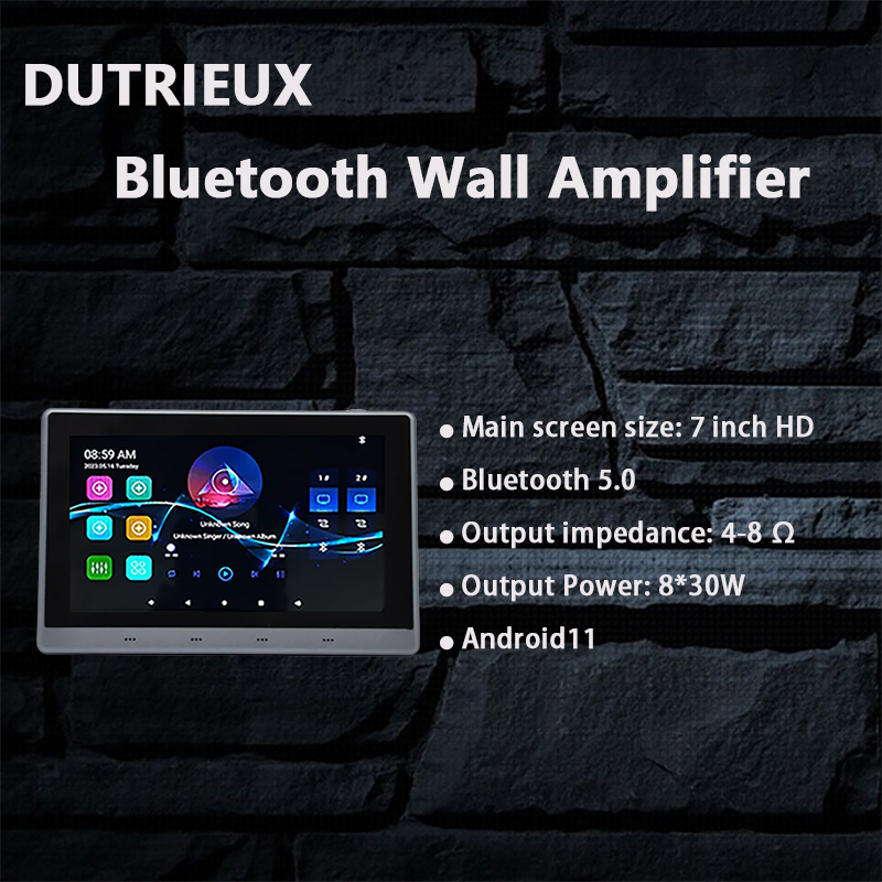 in wall music amplifier audio System 8 x 30W 2 Zone Android 11 wifi 7 inch Touch Screen Wall Amplifier