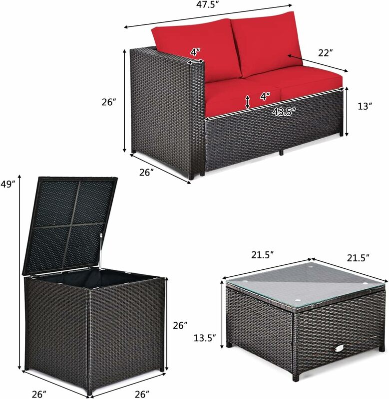 Набор уличной мебели для патио из 4 предметов, устойчивый к атмосферным воздействиям ротанговый полиэтилен, семейный набор с удобными подушками