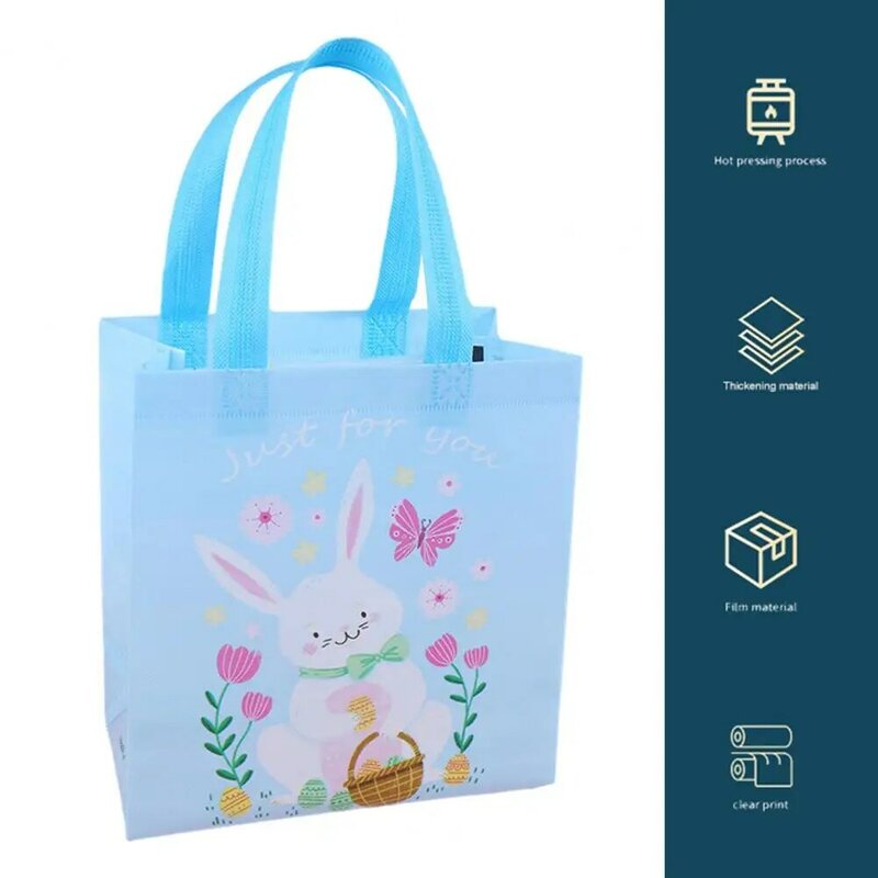 Easter Tote Bag Easter Bunny Non-woven Fabric Treat Goodies Tote Pouch Shopper Gift Bag 4 Pack Easter Themed Party Bag