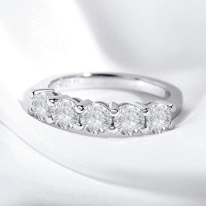 Smyoue Cincin Putih Emas D Warna 4Mm Moissanite untuk Wanita Batu 1,5 CT Cocok Berlian Cincin Pernikahan Pengantin S925 Sterling Silver GRA