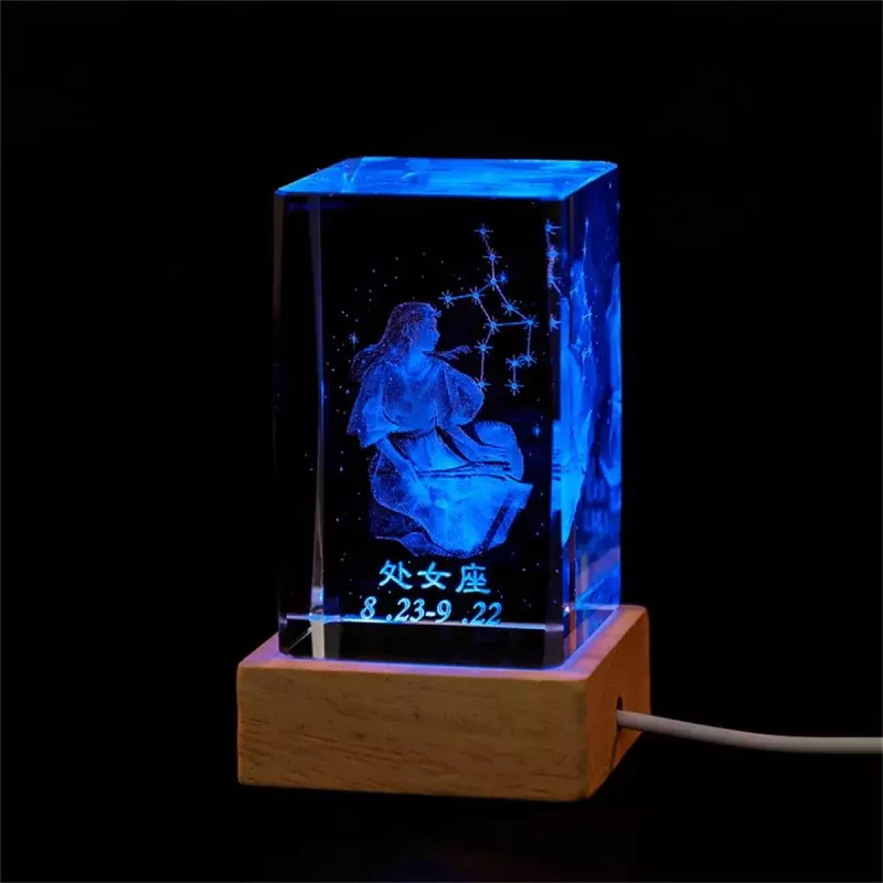 Creative 3D Crystal Inner Carving Twelve Constellation Image Holiday Gift Colorful Glowing Night Lights Table Decorative Ornamen