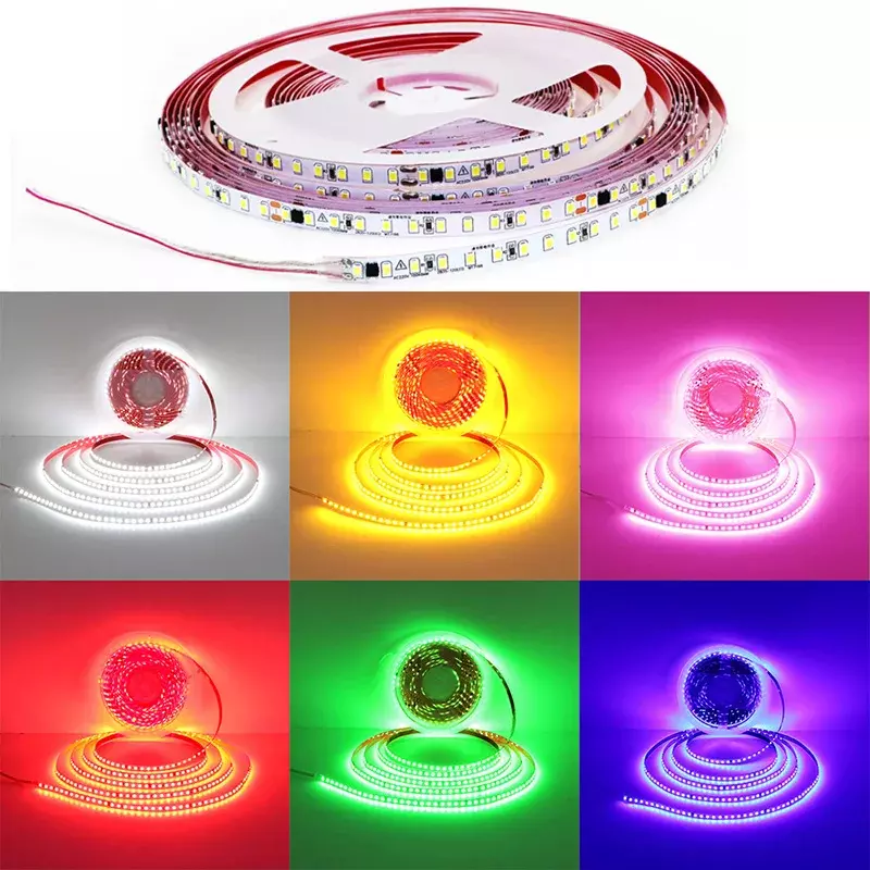 Tira de luces LED flexibles y cortables para el hogar, barra de lámpara suave de color rojo, azul hielo, verde, amarillo y rosa, AC220V, 230V, 5M, 600, 2835, 120LED/m