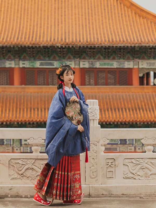 Yanbindsha-男性と女性のための漢服ドレス、伝統的な中国スタイル、ウサギのドラゴン要素、ラウンドカラー、大きな袖のコート