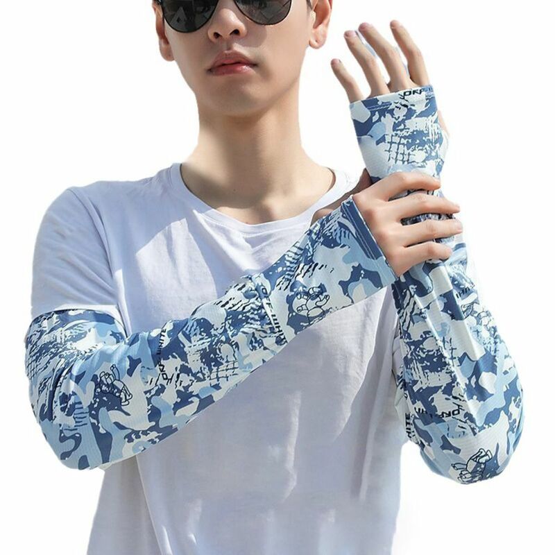Ice Silk Camouflage Sunscreen Sleeves Quick-drying Sweat-absorbent Men's Sports Arm Guards Elastic Breathable