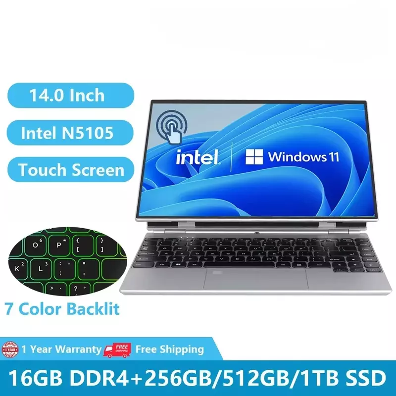 Greatium G150S Touch Screen Laptops Tablet Gaming Notebook Windows 11 Office 14" Intel N5105 16GB RAM 1TB M.2 Computer Netbook