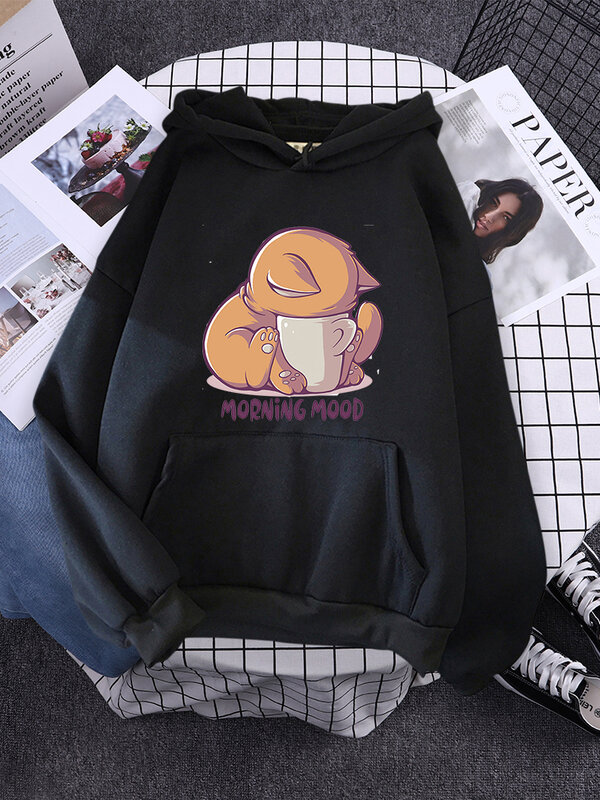 Hoody Kawaii Cat Cartoon Print Woman Sweatshirt With Hooded Harajuku Loose Womens Hoodie Korean Fashion Female Clothes