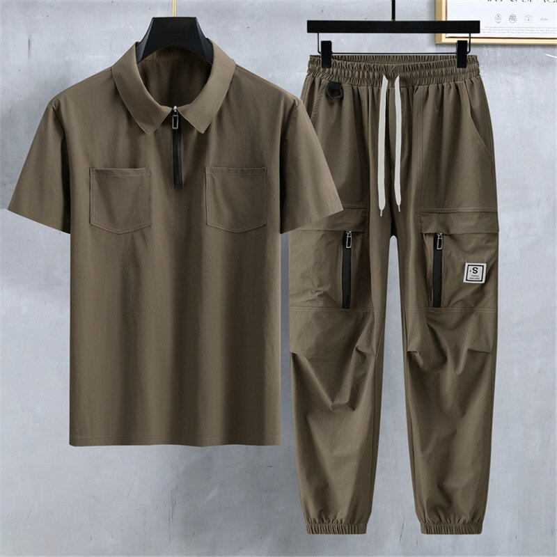 Set kaus Polo kasual pria, setelan pakaian olahraga ukuran besar 11XL 10XL modis musim panas ukuran besar 11XL
