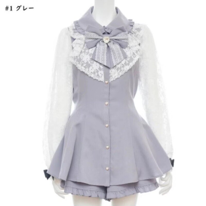 Kombinezon japoński kopalnia masowo produkowana imitacja sukni z długimi rękawami ubranka wysokiej wyszczuplająca koszulka spodenki 2-częściowe komplety damskie ubrania