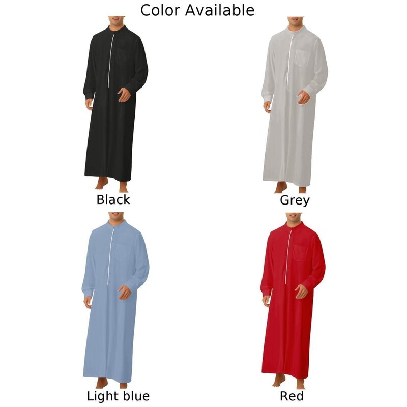 Robe manga comprida com decote em v masculino, camiseta, roupão, blusa, botão, comprimento total, robe, camisas de lazer, outono, kaftan