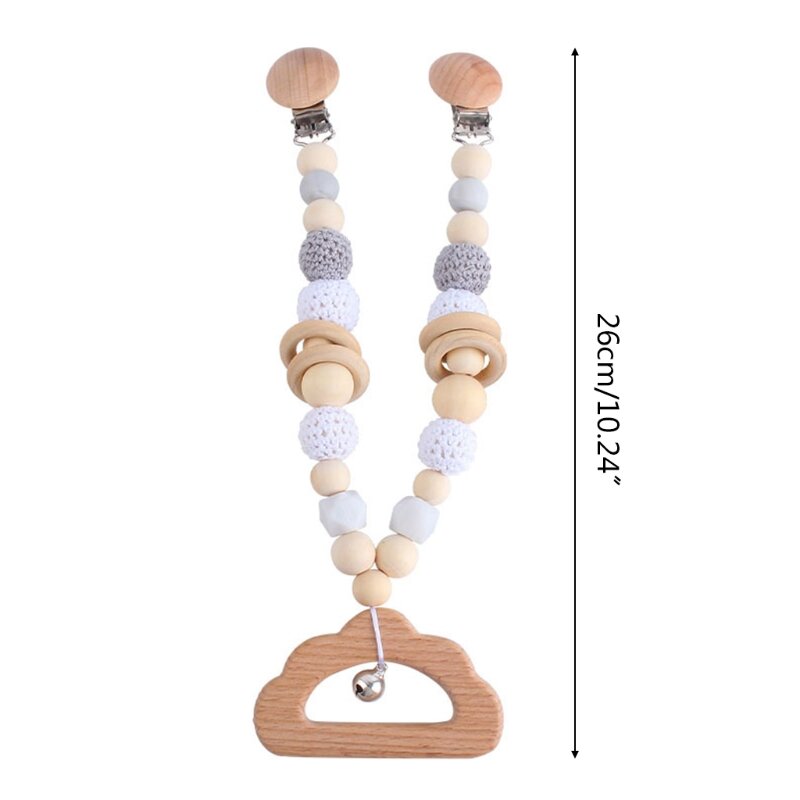 Pacifier Chain Clip Stroller Baby Teether Teething Wooden Mobile Rattle Bed