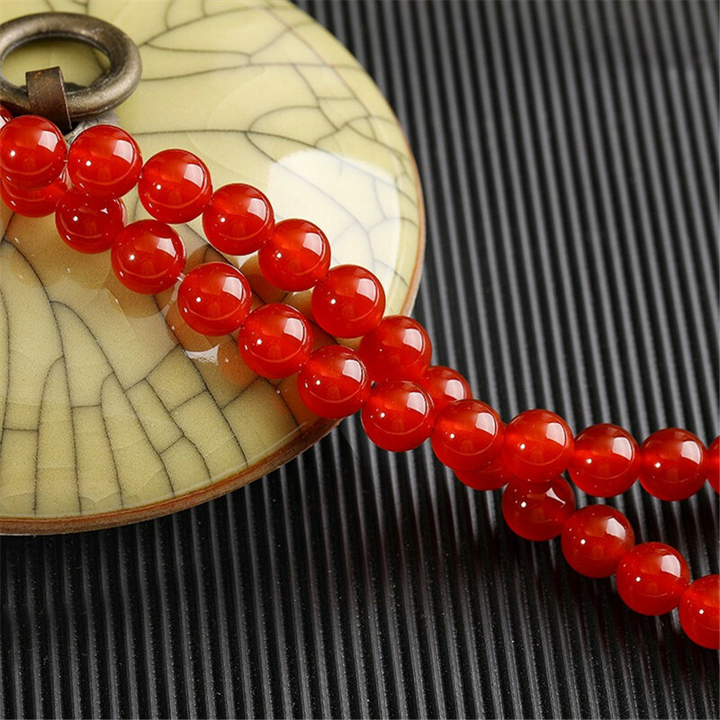 Manik-manik batu akik merah alami manik-manik longgar DIY buatan tangan gelang kristal kalung manik-manik bahan perhiasan dengan manik-manik L388