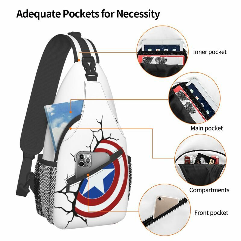 Mochila De Ombro Crossbody Personalizada para Homens, Saco De Peito Do Sling Do Capitão América, mochila De Caminhadas De Viagem