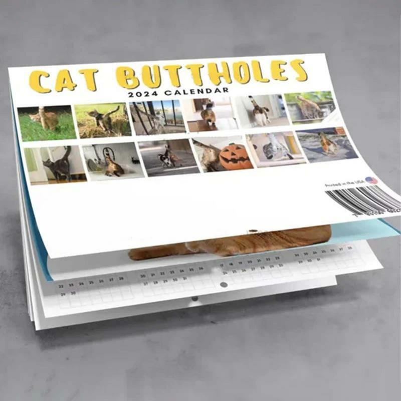 Calendario de colillas de gato para amantes de los gatos, calendario de trasero de gatito, colgante de pared mensual, lindo y divertido, 2024, 2024